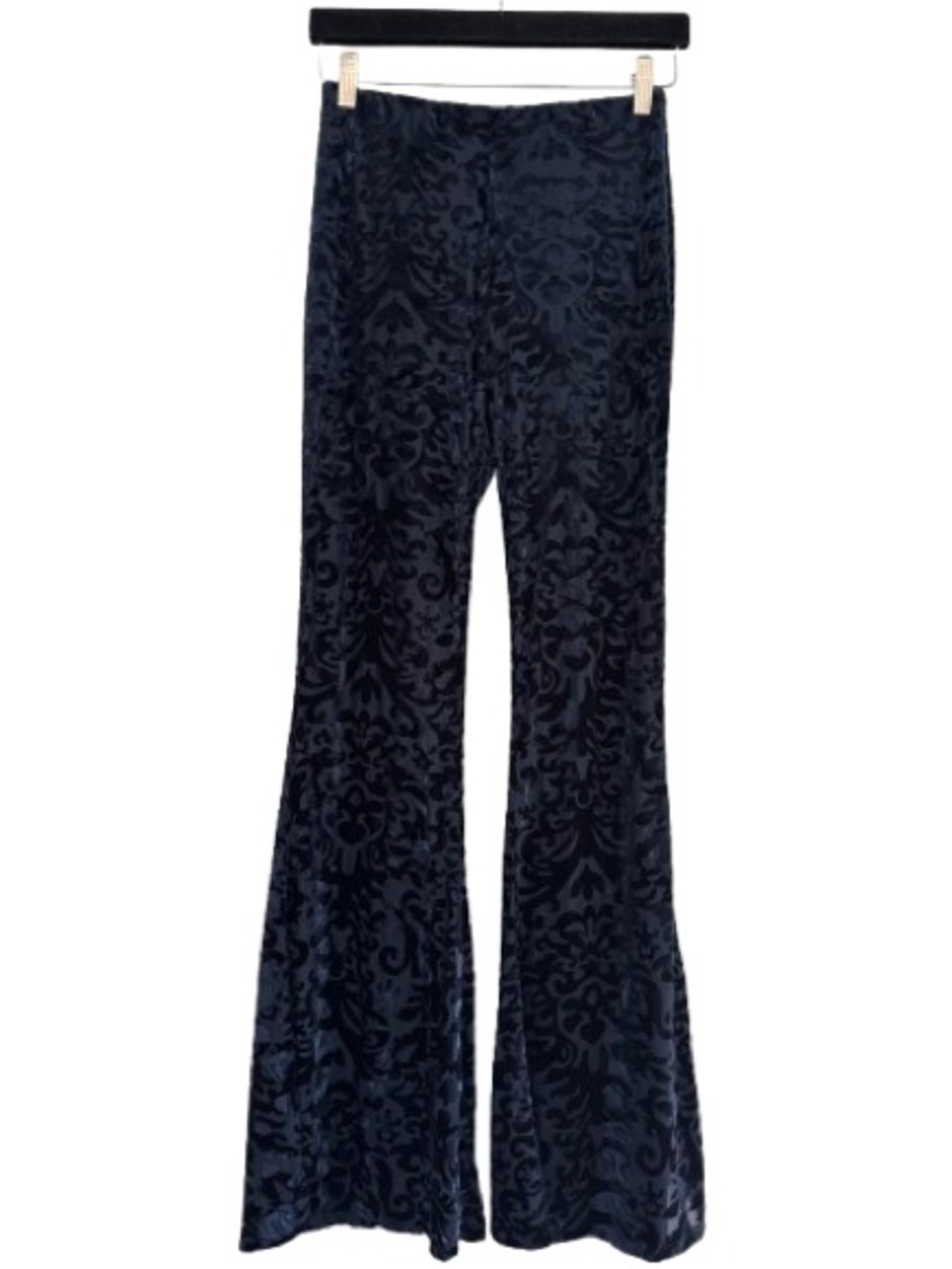Fab’rik Blue Paisley Floral Velvet Bell Bottom Flare Pants Whimsygoth Boho